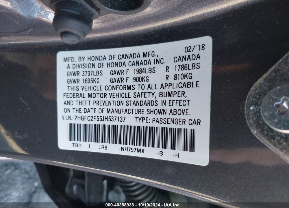2018 HONDA CIVIC LX VIN: 2HGFC2F55JH537137