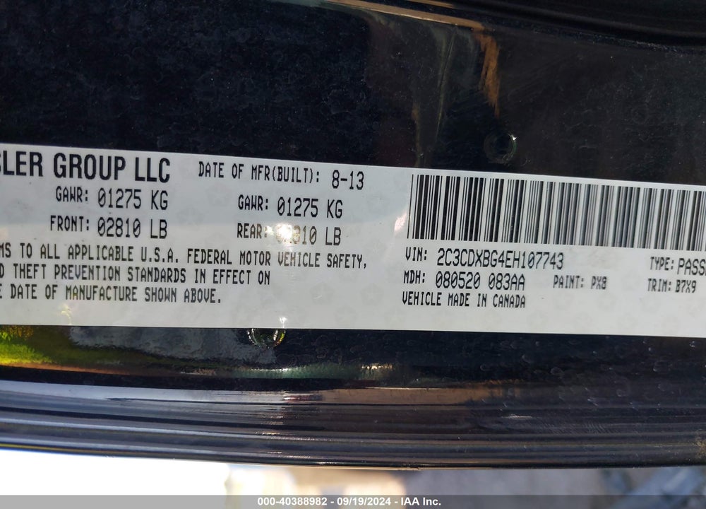 2014 DODGE CHARGER SE VIN: 2C3CDXBG4EH107743