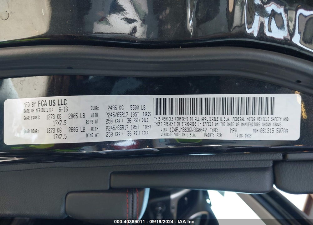 2016 JEEP CHEROKEE TRAILHAWK VIN: 1C4PJMBS3GW360047