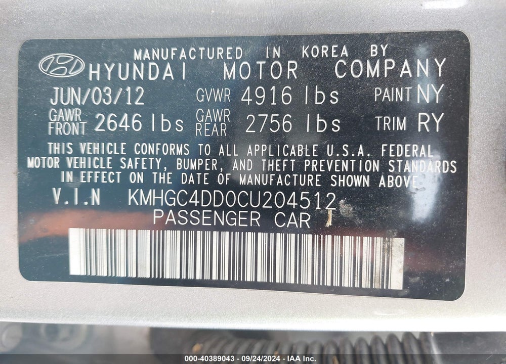 2012 HYUNDAI GENESIS 3.8 VIN: KMHGC4DD0CU204512