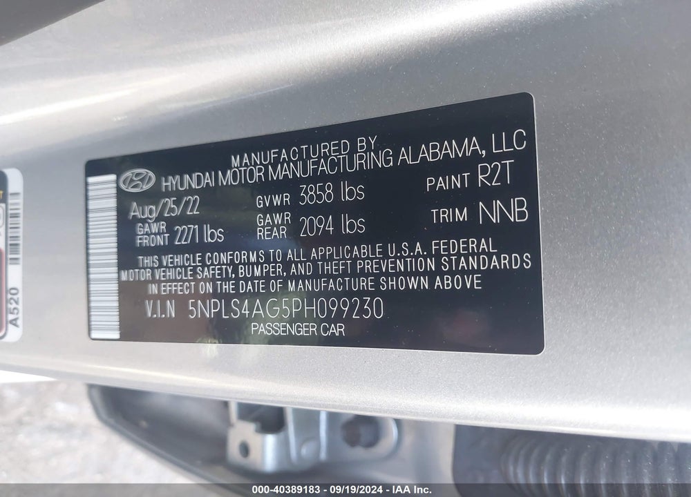 2023 HYUNDAI ELANTRA SEL VIN: 5NPLS4AG5PH099230