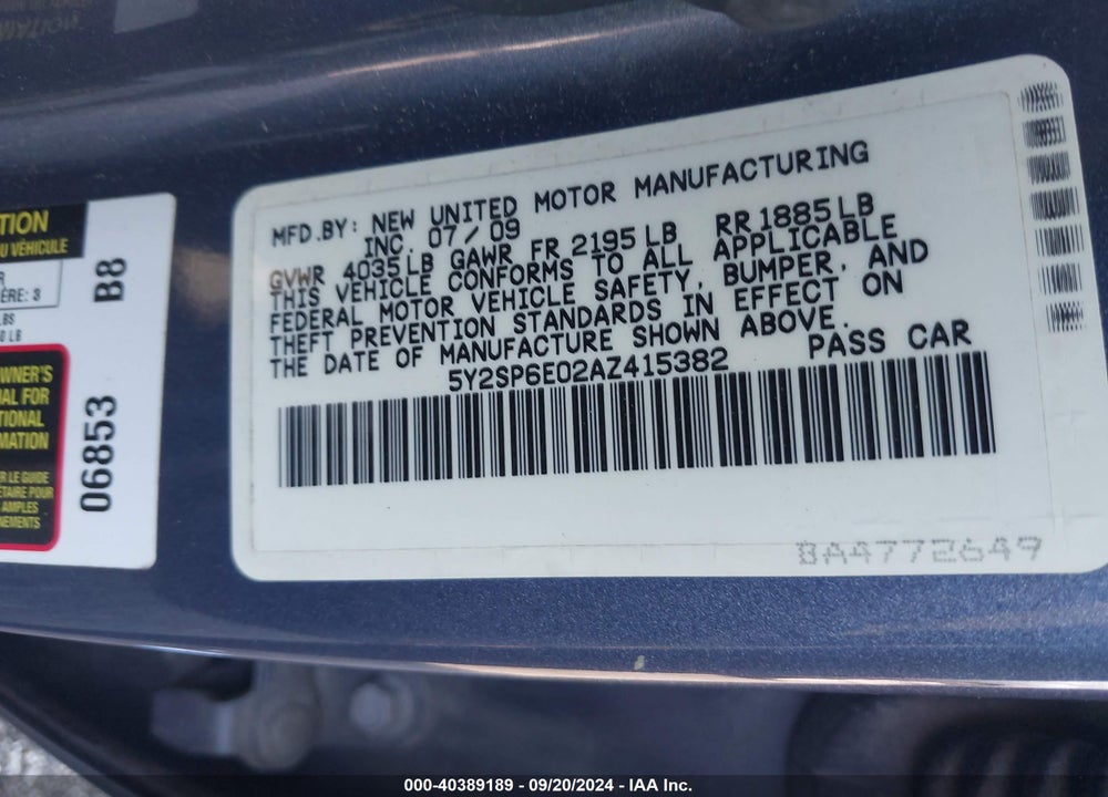 2010 PONTIAC VIBE VIN: 5Y2SP6E02AZ415382