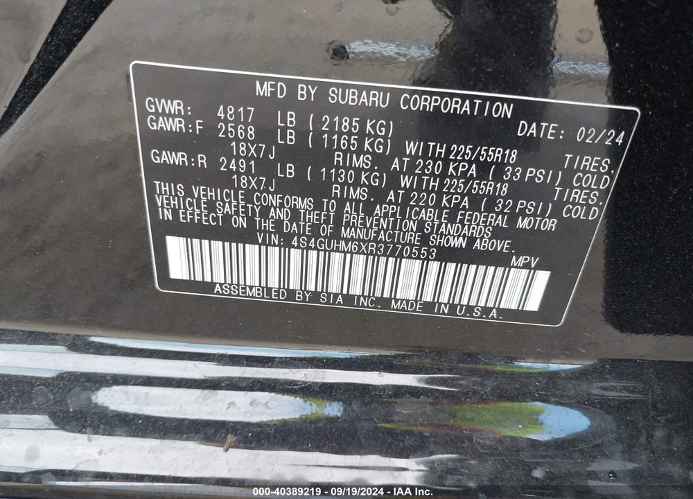 2024 SUBARU CROSSTREK LIMITED VIN: 4S4GUHM6XR3770553