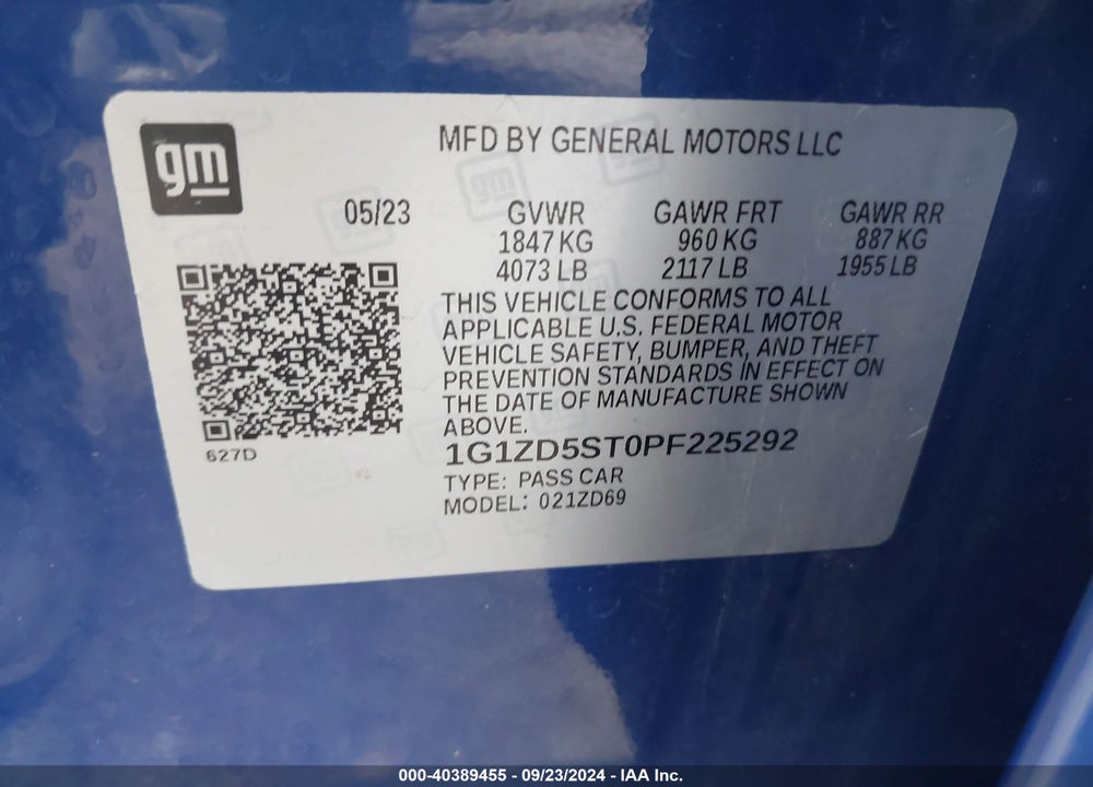 2023 CHEVROLET MALIBU FWD 1LT VIN: 1G1ZD5ST0PF225292