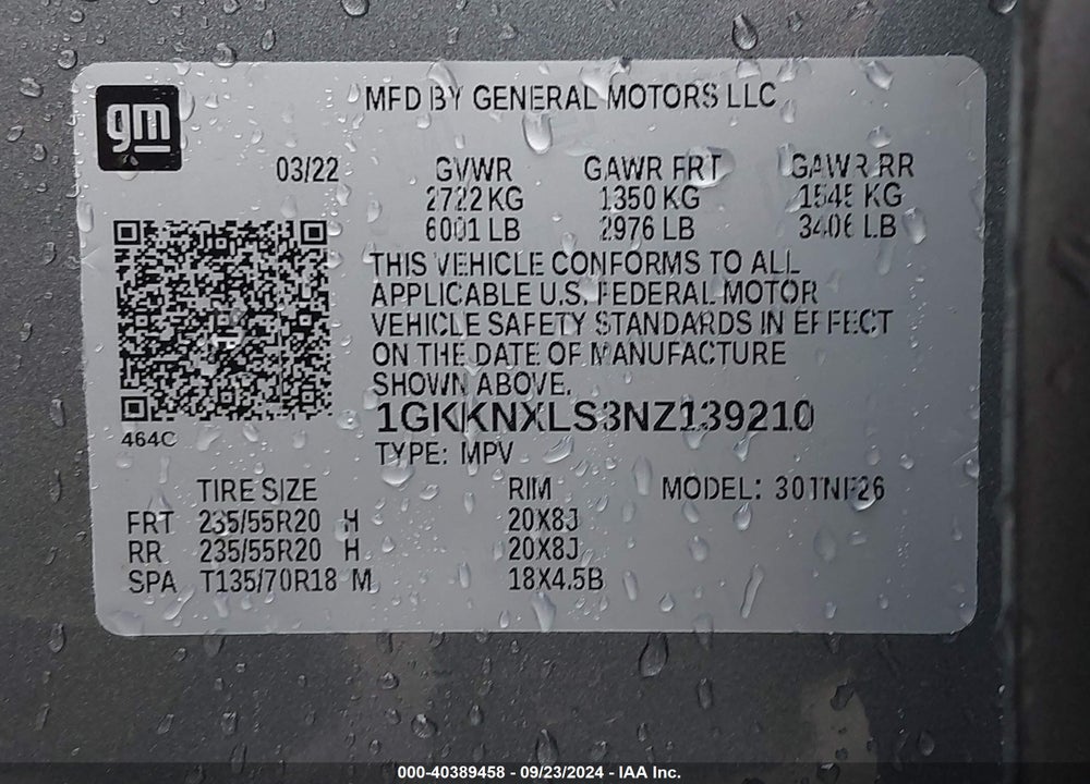 2022 GMC ACADIA AWD DENALI VIN: 1GKKNXLS3NZ139210