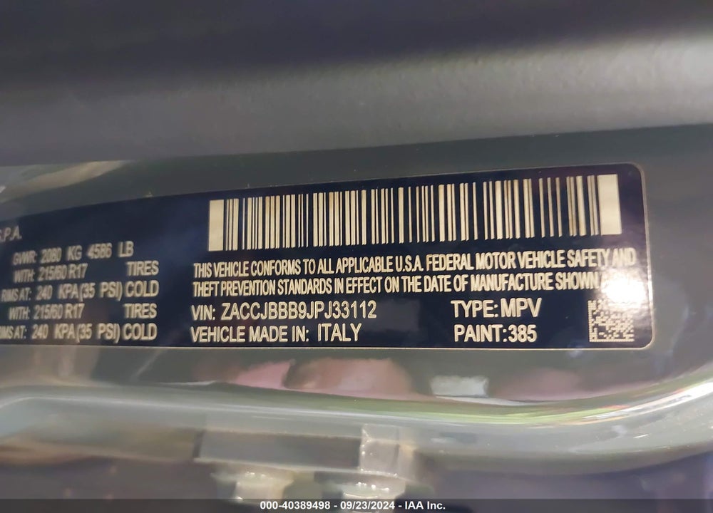 2018 JEEP RENEGADE LATITUDE 4X4 VIN: ZACCJBBB9JPJ33112