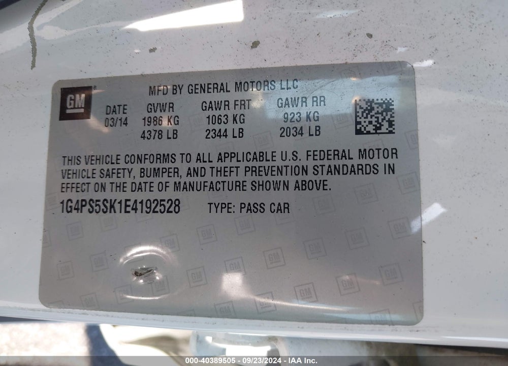 2014 BUICK VERANO LEATHER GROUP VIN: 1G4PS5SK1E4192528