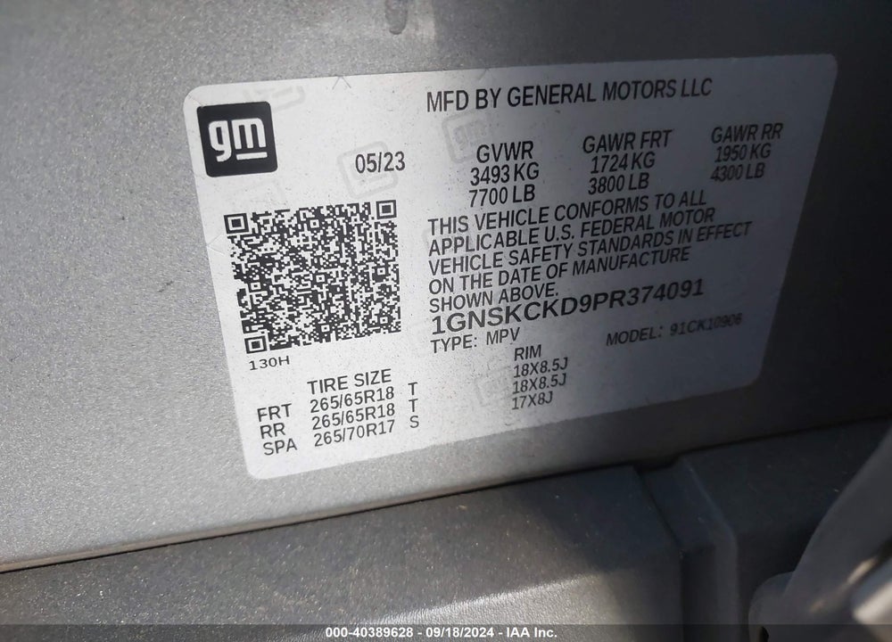 2023 CHEVROLET SUBURBAN 4WD LT VIN: 1GNSKCKD9PR374091