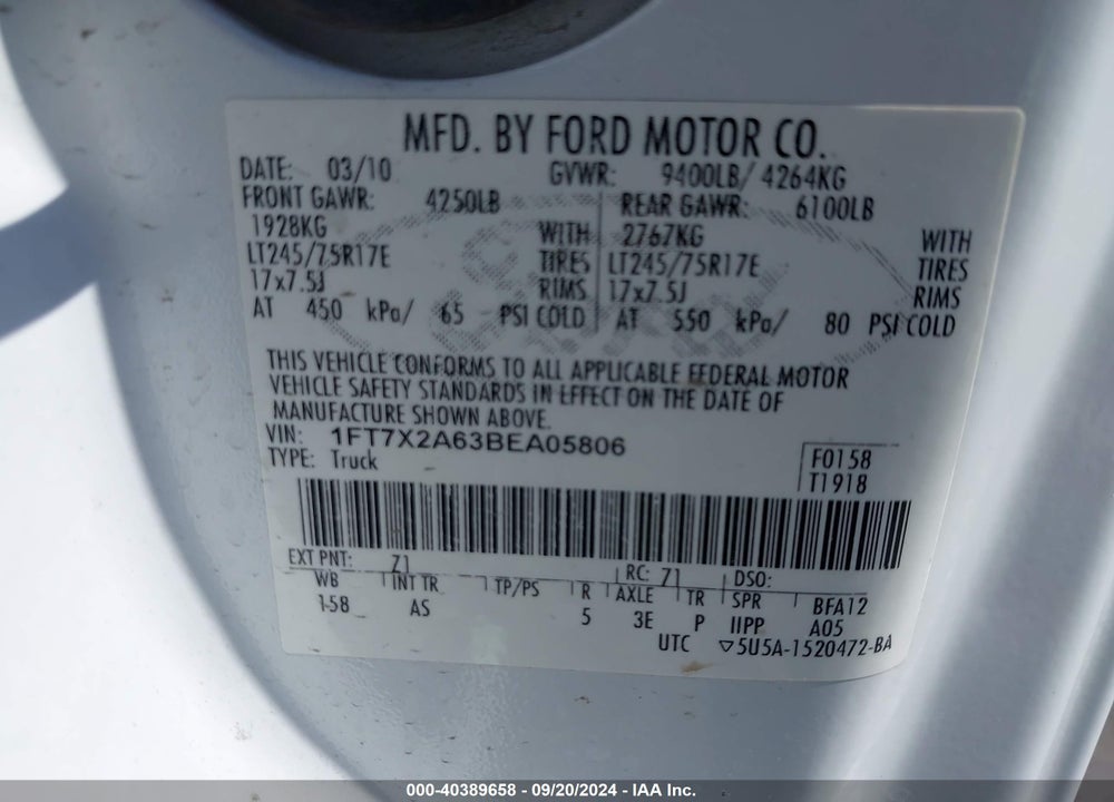 2011 FORD F-250 XL VIN: 1FT7X2A63BEA05806