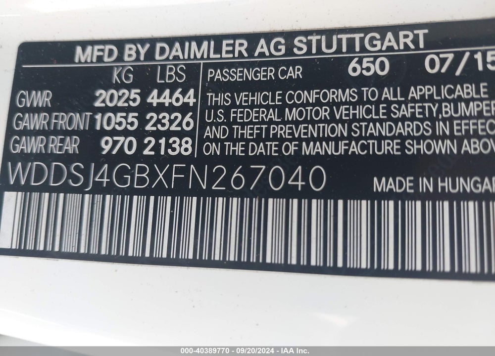 2015 MERCEDES-BENZ CLA 250 VIN: WDDSJ4GBXFN267040