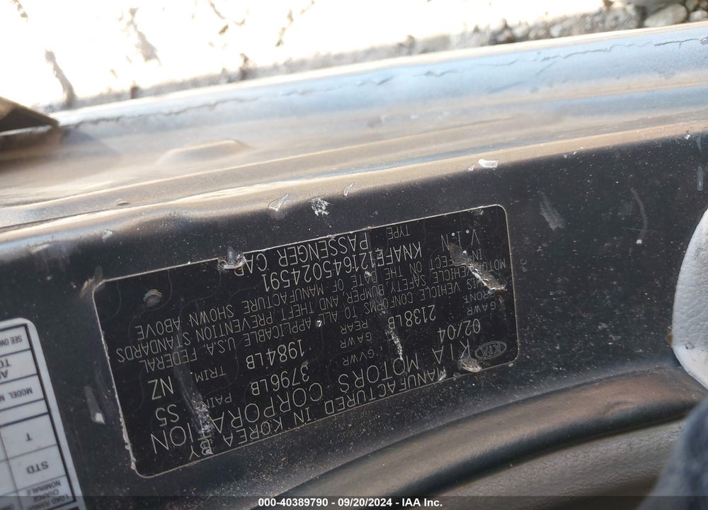 2004 KIA SPECTRA EX/LX VIN: KNAFE121645024591