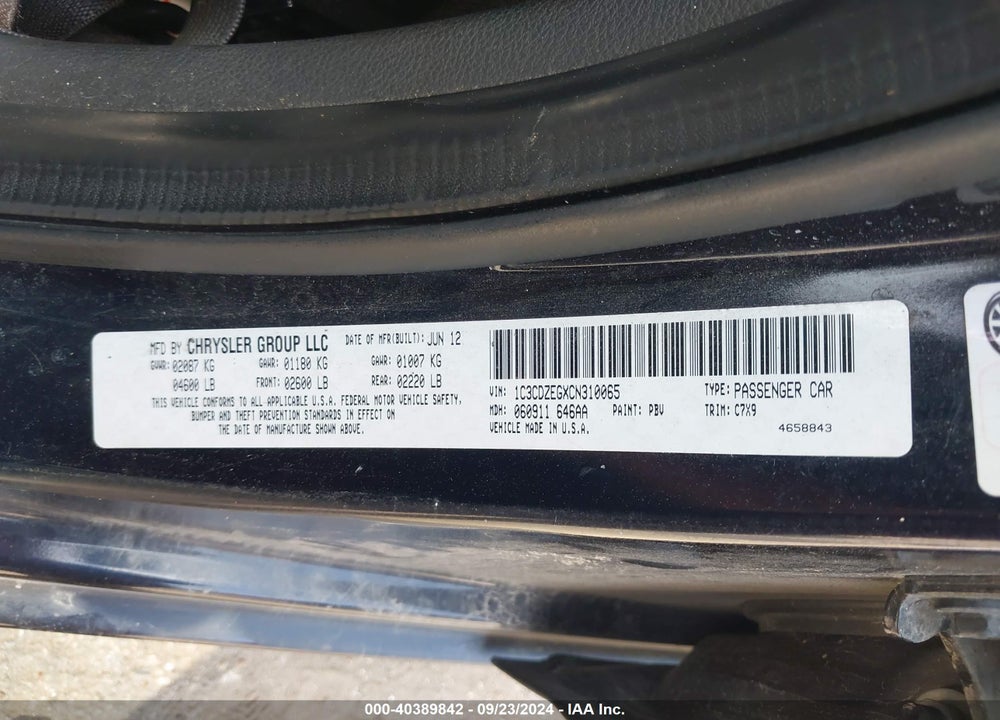 2012 DODGE AVENGER SXT PLUS VIN: 1C3CDZEGXCN310065
