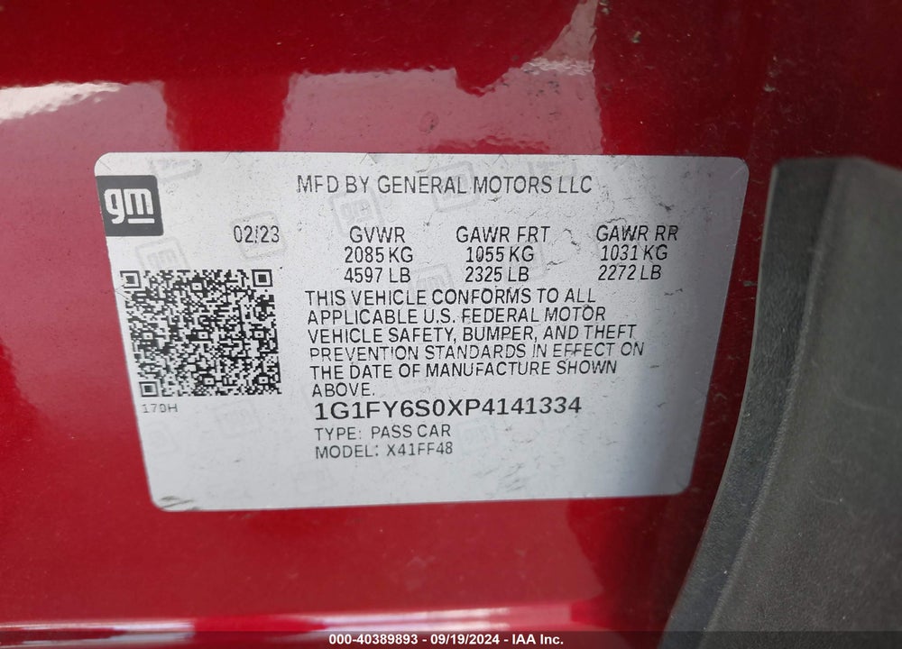 2023 CHEVROLET BOLT EUV FWD LT VIN: 1G1FY6S0XP4141334