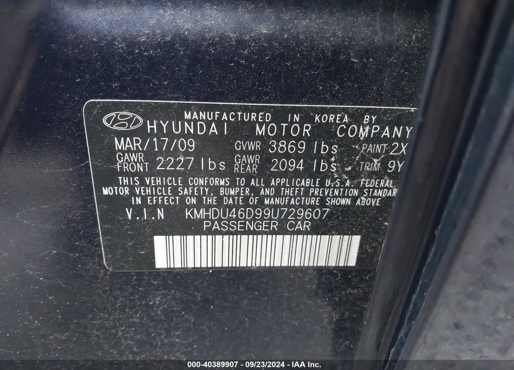 2009 HYUNDAI ELANTRA GLS VIN: KMHDU46D99U729607