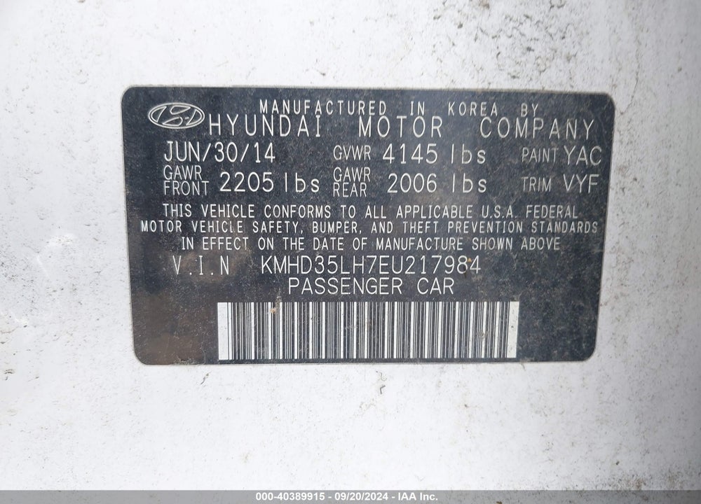 2014 HYUNDAI ELANTRA GT VIN: KMHD35LH7EU217984