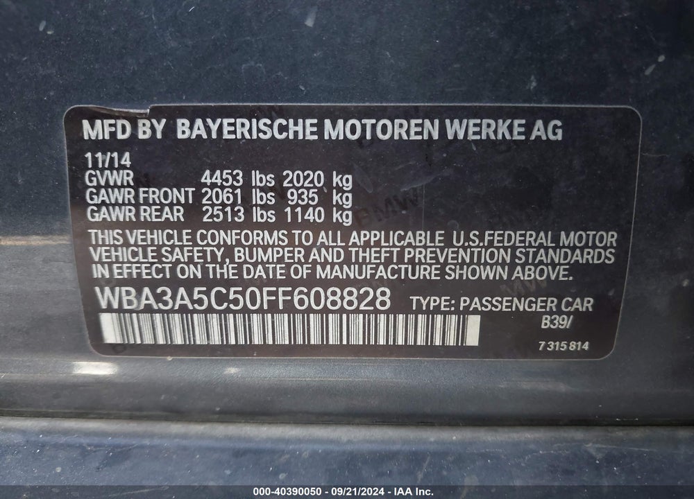 2015 BMW 328I VIN: WBA3A5C50FF608828