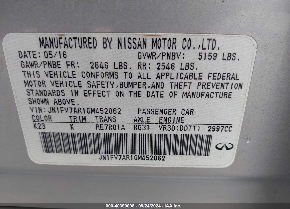 2016 INFINITI Q50 3.0T RED SPORT 400 VIN: JN1FV7AR1GM452062
