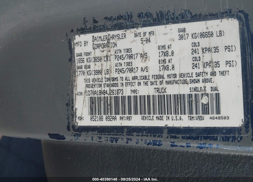2004 DODGE RAM 1500 SLT/LARAMIE VIN: 1D7HA18N84J261873