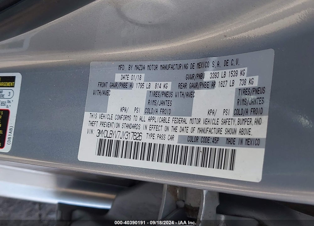 2018 TOYOTA YARIS IA VIN: 3MYDLBYV7JY317626