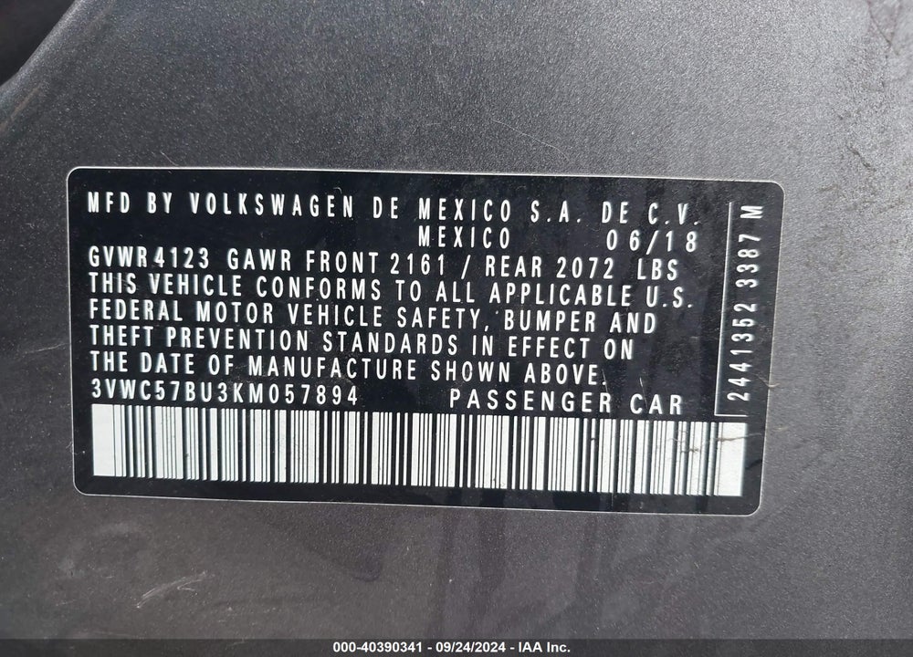 2019 VOLKSWAGEN JETTA 1.4T R-LINE/1.4T S/1.4T SE VIN: 3VWC57BU3KM057894