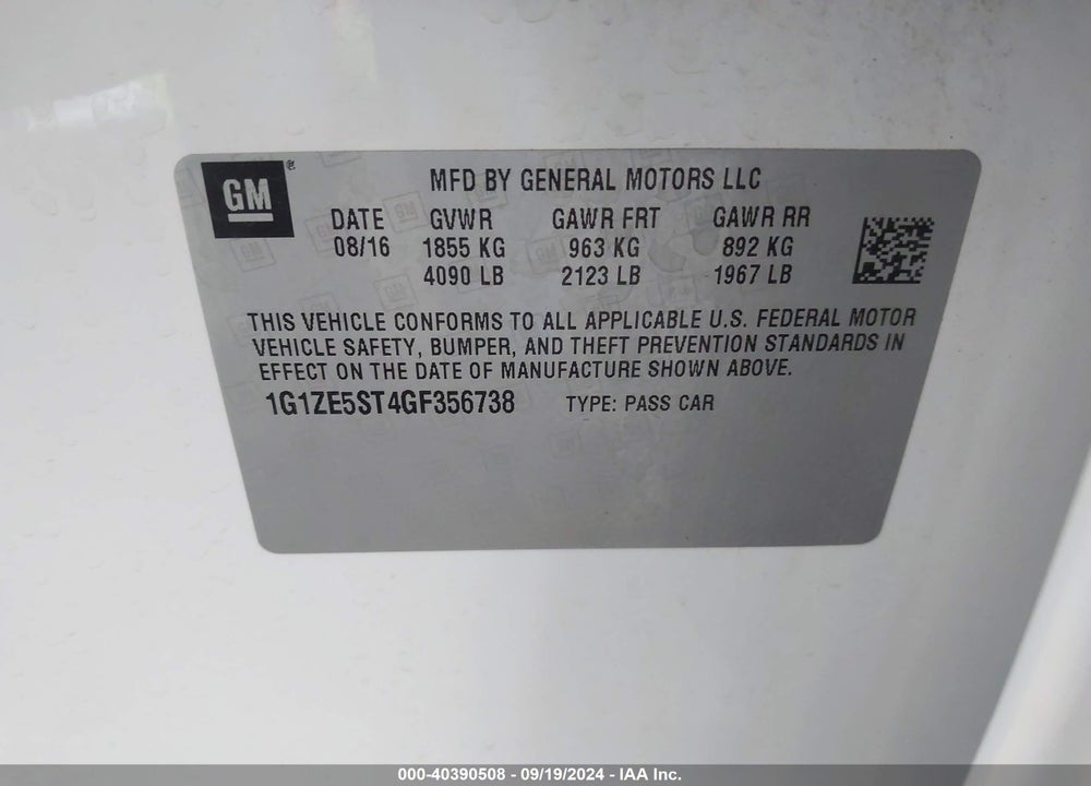 2016 CHEVROLET MALIBU 1LT VIN: 1G1ZE5ST4GF356738