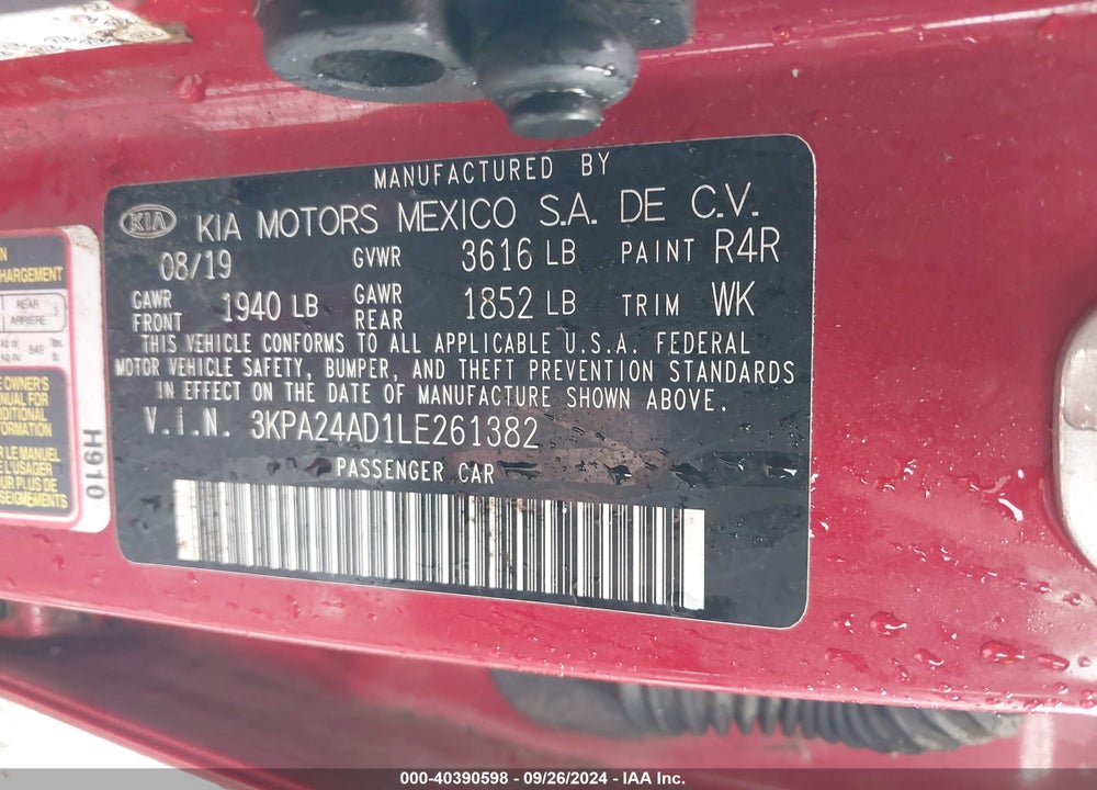 2020 KIA RIO S VIN: 3KPA24AD1LE261382