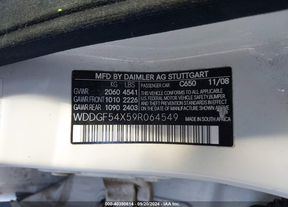 2009 MERCEDES-BENZ C 300 LUXURY/SPORT VIN: WDDGF54X59R064549
