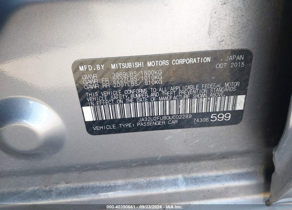 2016 MITSUBISHI LANCER ES VIN: JA32U2FU8GU002289
