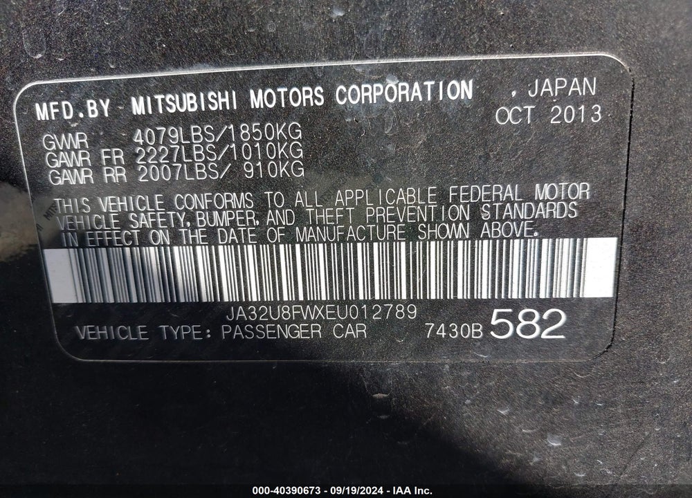 2014 MITSUBISHI LANCER GT VIN: JA32U8FWXEU012789