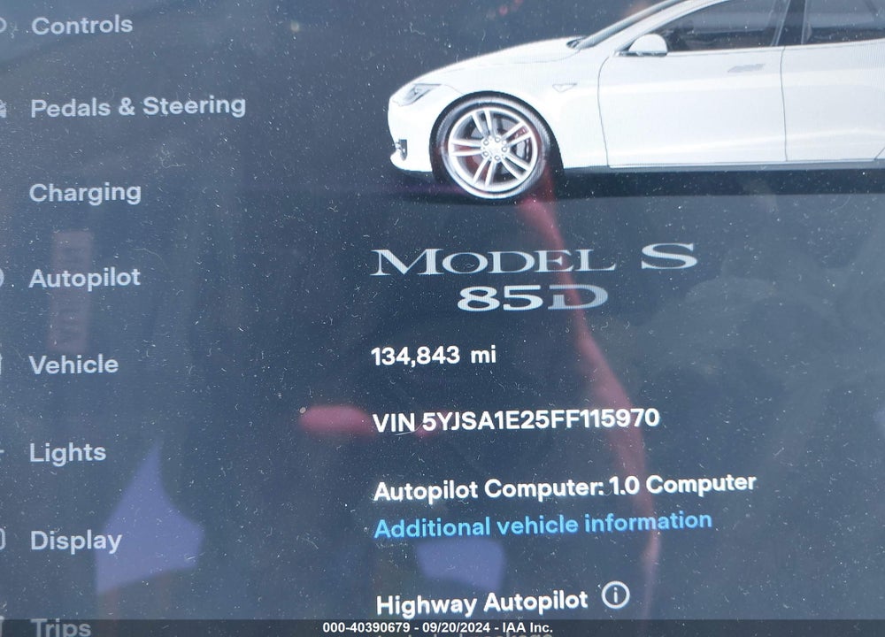 2015 TESLA MODEL S 70D/85D/P85D VIN: 5YJSA1E25FF115970