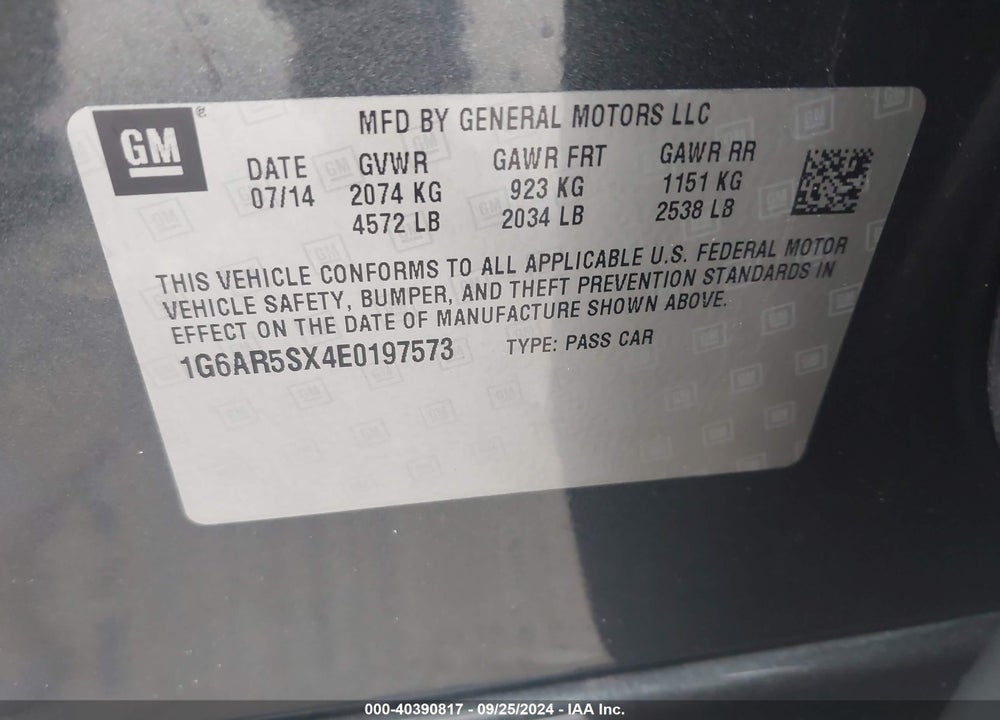 2014 CADILLAC CTS LUXURY VIN: 1G6AR5SX4E0197573