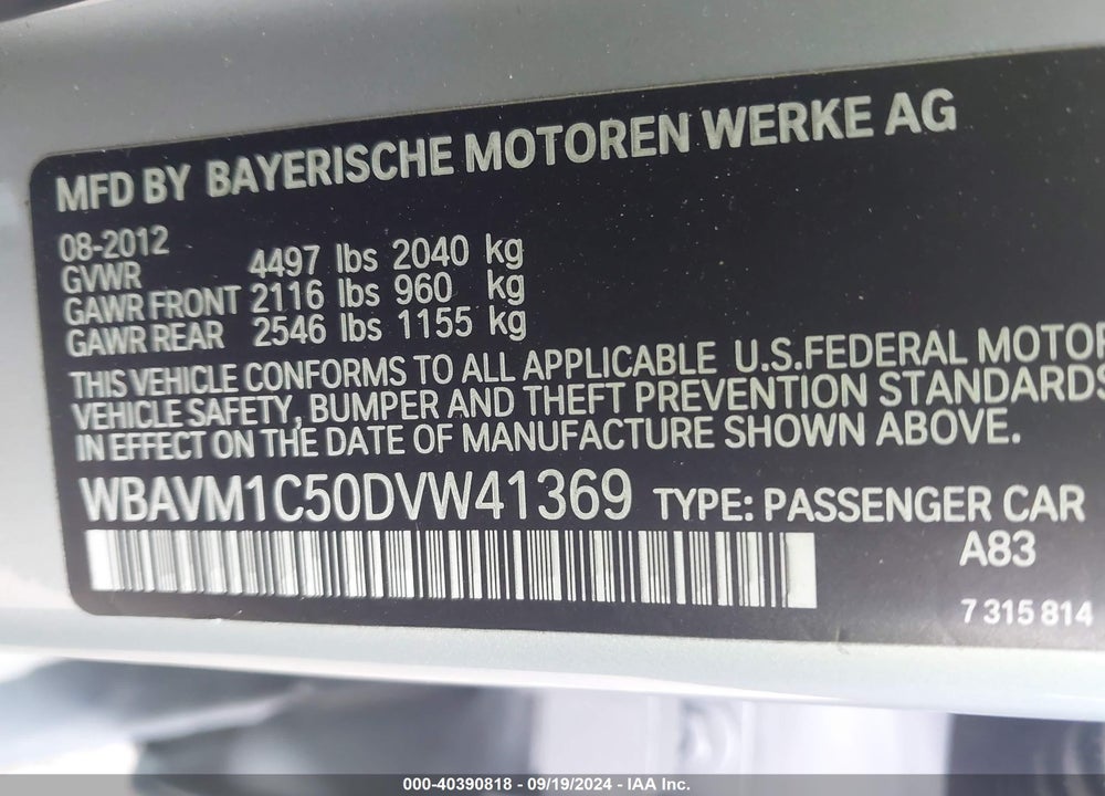 2013 BMW X1 SDRIVE28I VIN: WBAVM1C50DVW41369
