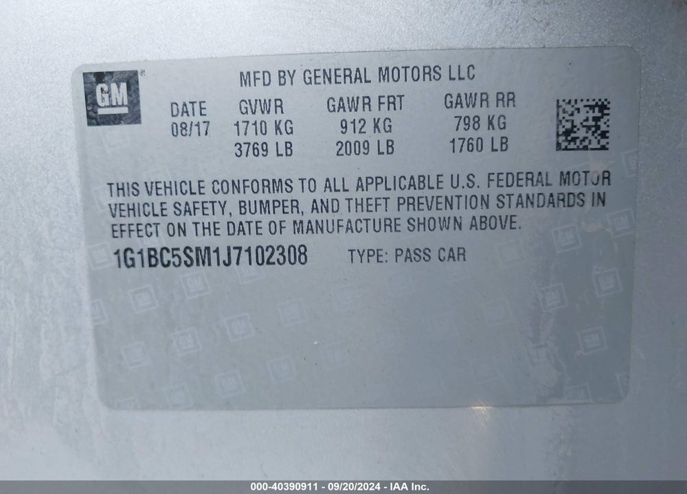 2018 CHEVROLET CRUZE LS AUTO VIN: 1G1BC5SM1J7102308
