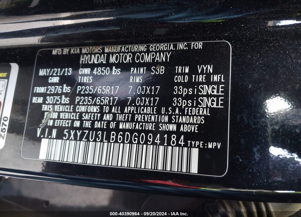 2013 HYUNDAI SANTA FE SPORT VIN: 5XYZU3LB6DG094184
