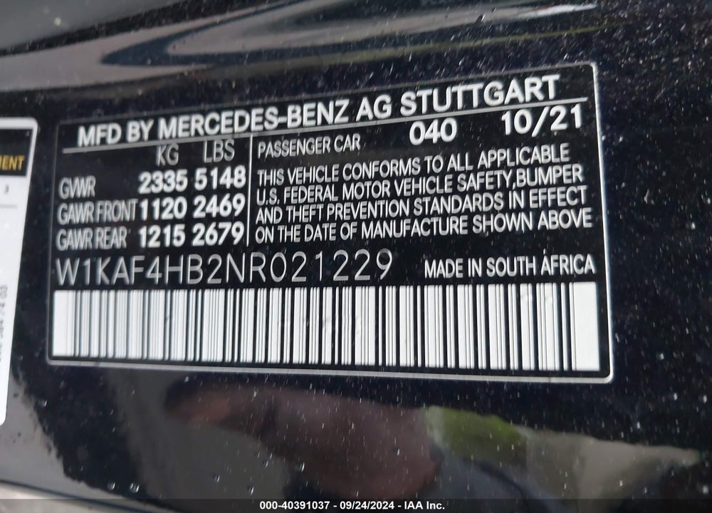 2022 MERCEDES-BENZ C 300 4MATIC VIN: W1KAF4HB2NR021229