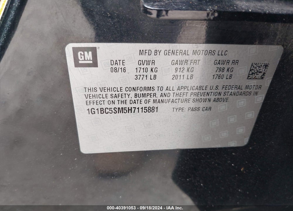 2017 CHEVROLET CRUZE LS AUTO VIN: 1G1BC5SM5H7115881