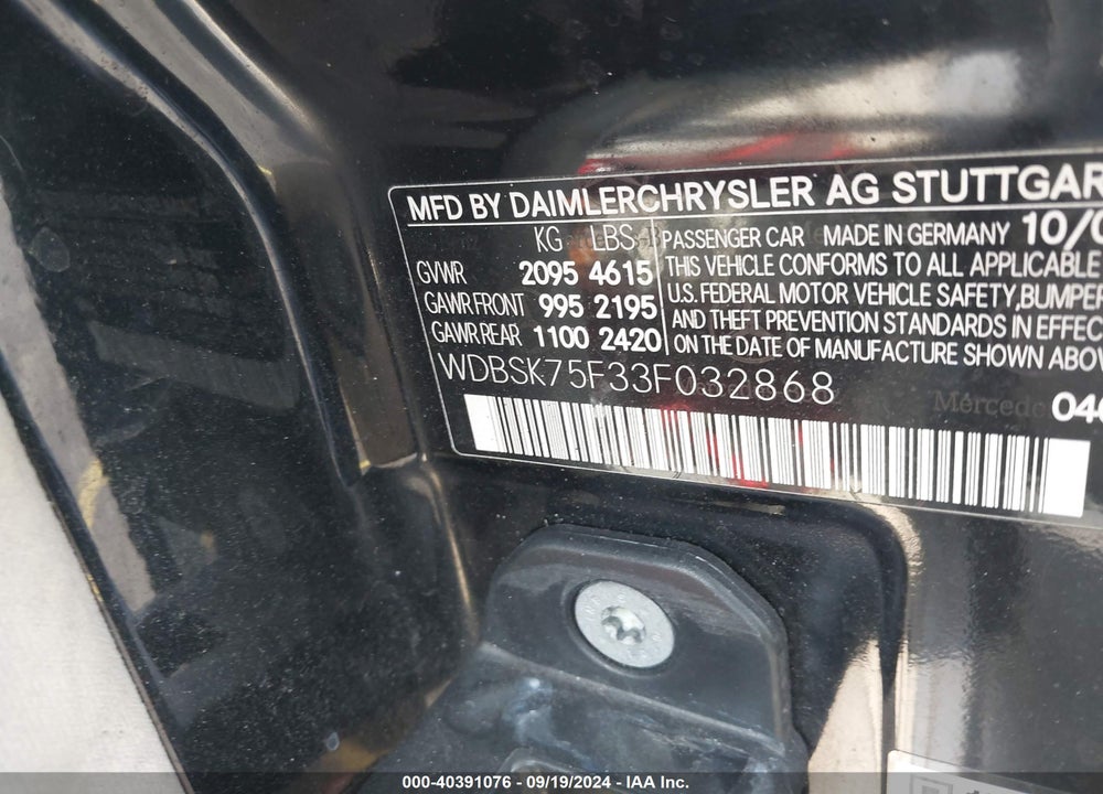 2003 MERCEDES-BENZ SL 500 VIN: WDBSK75F33F032868