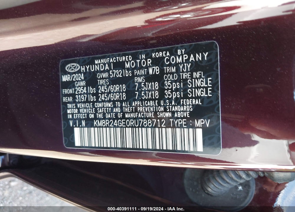 2024 HYUNDAI PALISADE SEL VIN: KM8R24GE0RU788712
