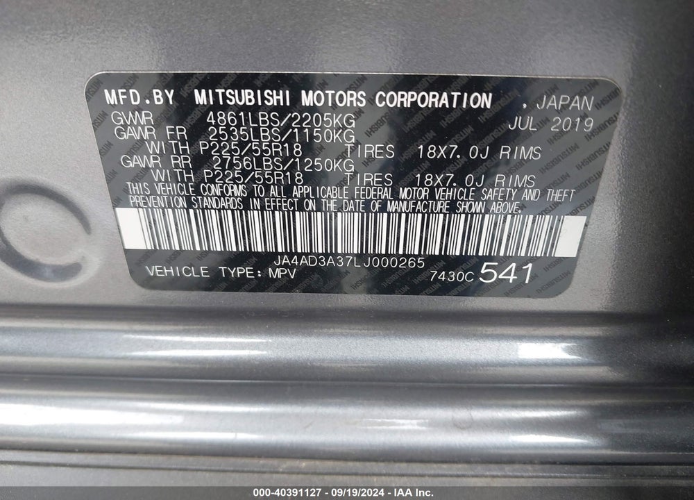 2020 MITSUBISHI OUTLANDER SE 2.4 VIN: JA4AD3A37LJ000265