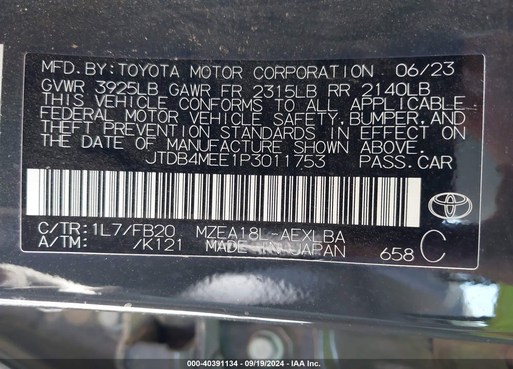 2023 TOYOTA COROLLA LE VIN: JTDB4MEE1P3011753