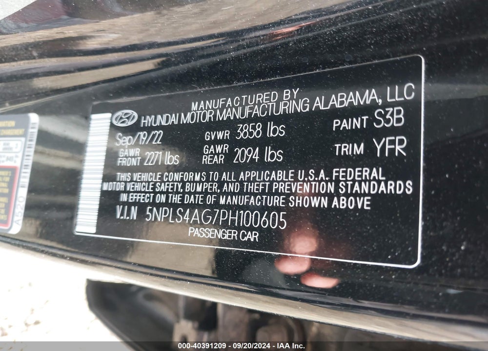 2023 HYUNDAI ELANTRA SEL VIN: 5NPLS4AG7PH100605