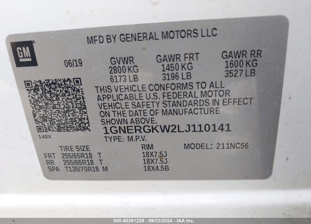 2020 CHEVROLET TRAVERSE FWD LT CLOTH VIN: 1GNERGKW2LJ110141