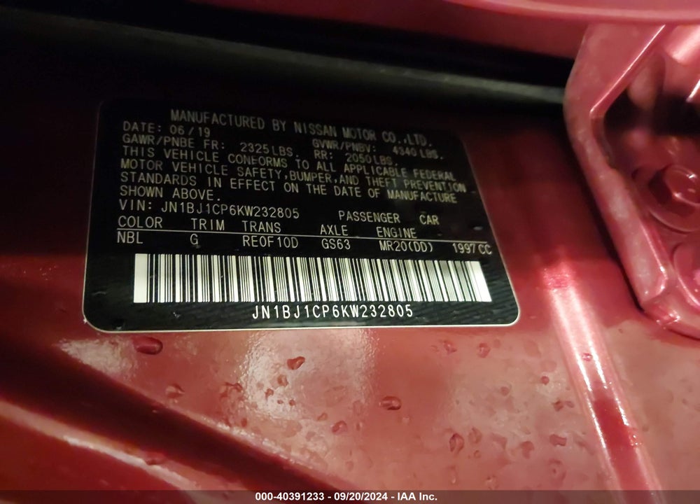 2019 NISSAN ROGUE SPORT SL VIN: JN1BJ1CP6KW232805