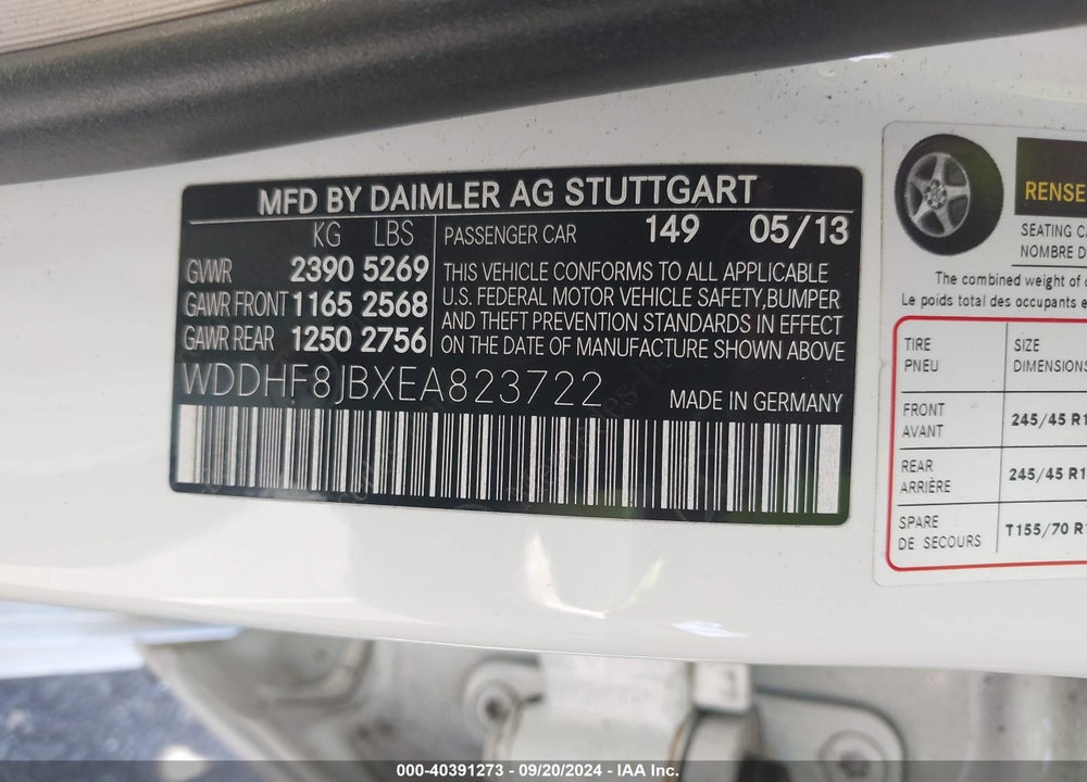 2014 MERCEDES-BENZ E 350 4MATIC/E 350 SPORT VIN: WDDHF8JBXEA823722
