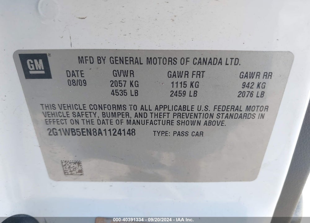 2010 CHEVROLET IMPALA LT VIN: 2G1WB5EN8A1124148
