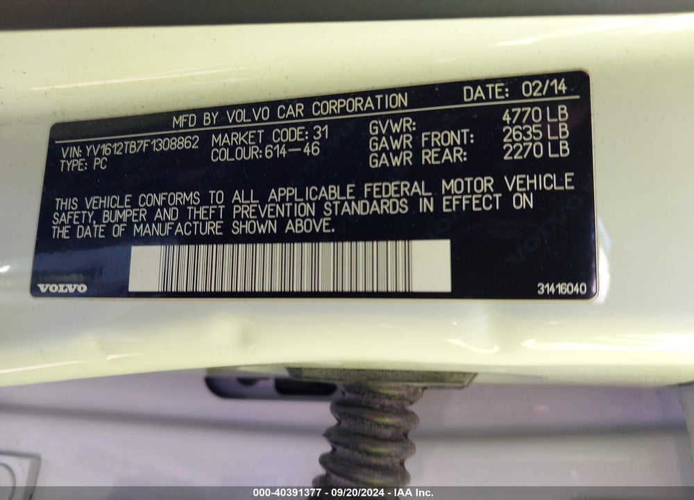 2015 VOLVO S60 T5 PREMIER VIN: YV1612TB7F1308862