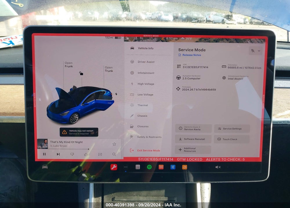 2018 TESLA MODEL 3 LONG RANGE/PERFORMANCE VIN: 5YJ3E1EB5JF117414