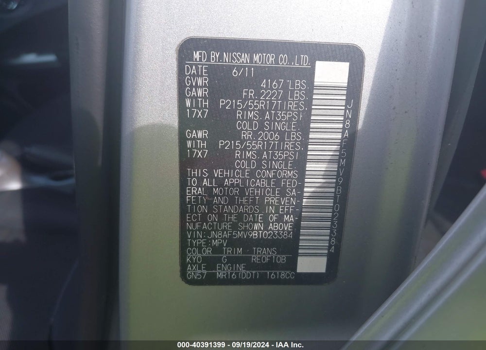 2011 NISSAN JUKE S VIN: JN8AF5MV9BT023384