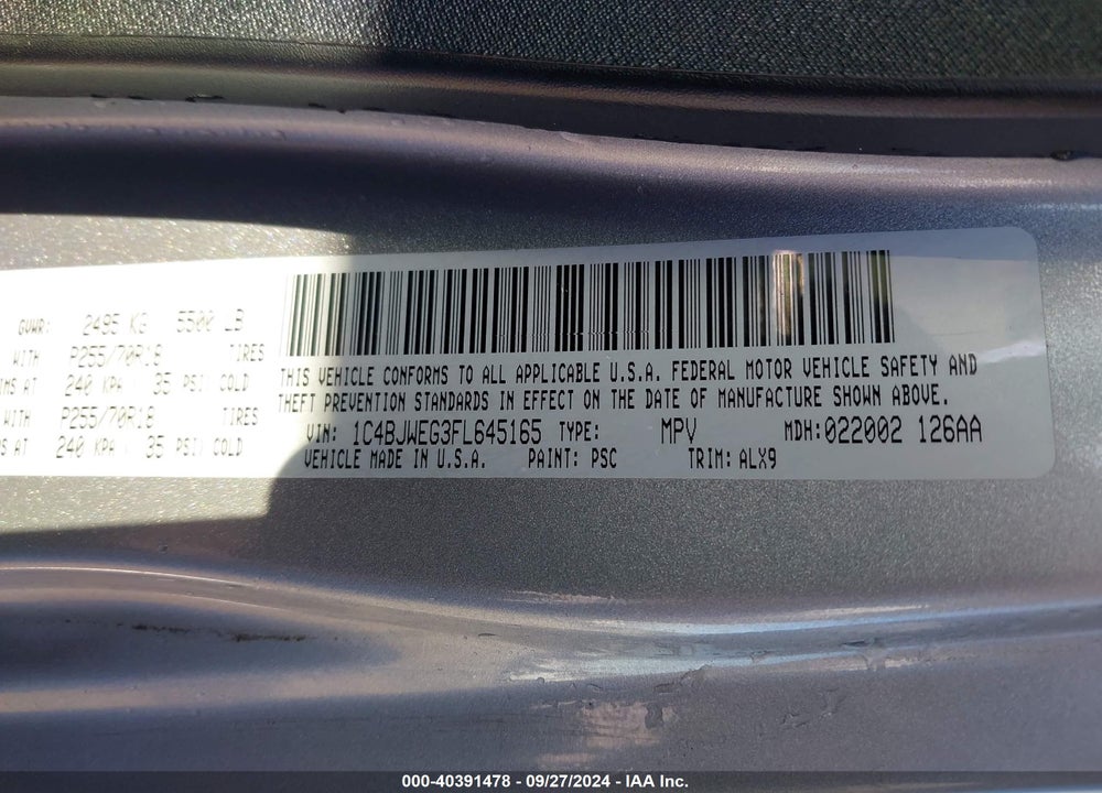 2015 JEEP WRANGLER UNLIMITED SAHARA VIN: 1C4BJWEG3FL645165