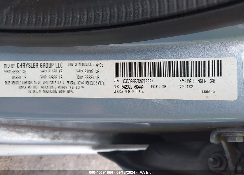 2013 DODGE AVENGER SE VIN: 1C3CDZAB2DN718684